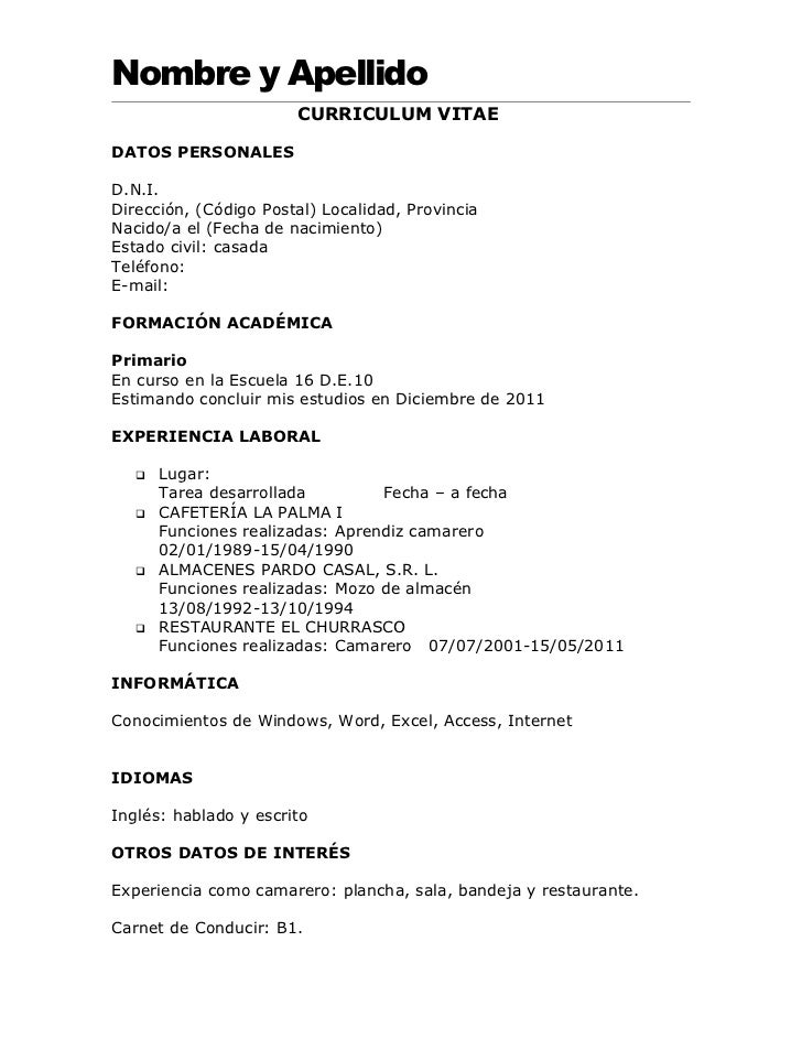 Curriculum Vitae A Completar