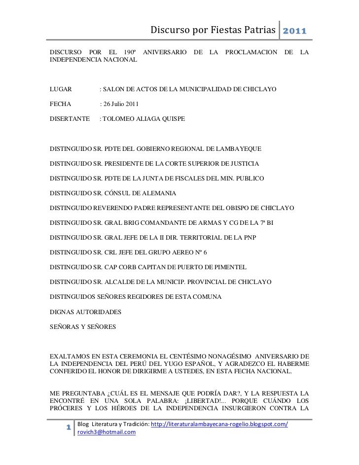 Modelo de discurso por fiestas patrias documento de microsoft word Modelo de discurso por fiestas patrias documento de microsoft word