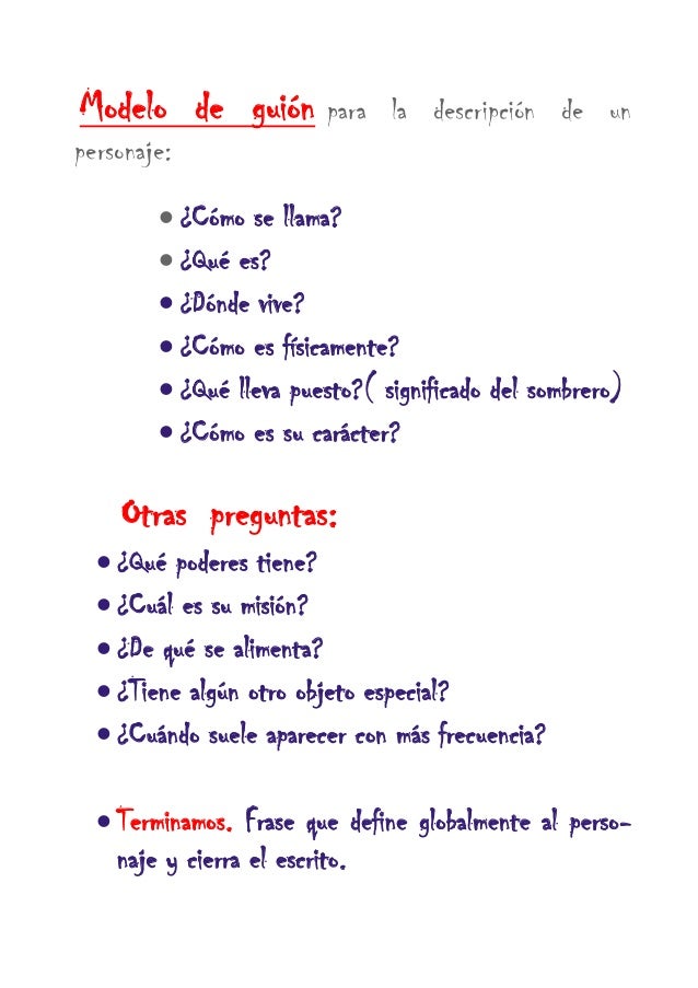 DESCRIPCION DE UN PERSONAJE descripcion de un personaje: