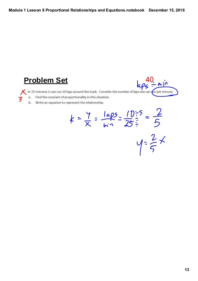 Module 1 lesson 9 proportional relationships and equations