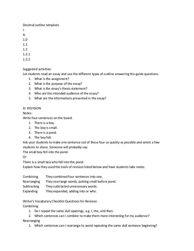 Outline examples for essay