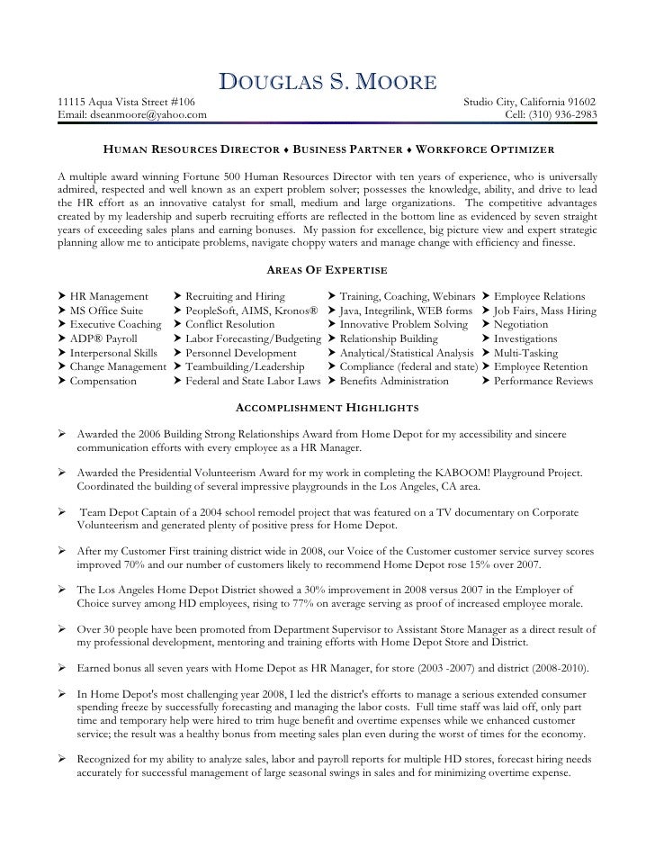 hr manager sample resume