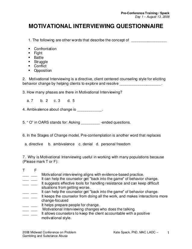 Motivational interviewing handout