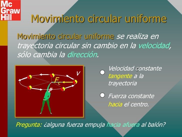 Movimiento circular uniformeMovimiento circular uniforme se realiza entrayectoria circular sin cambio en la velocidad,sólo...