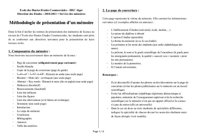 Méthodologie de présentation d un mémoire
