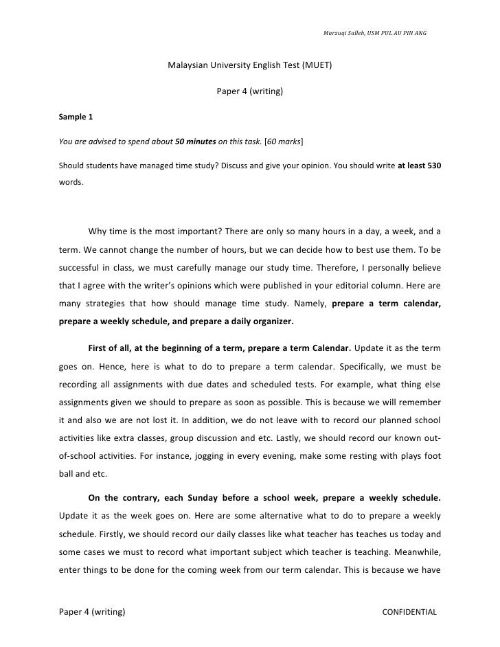 Muet Writing Essay Example Muet Writing-Paper 4