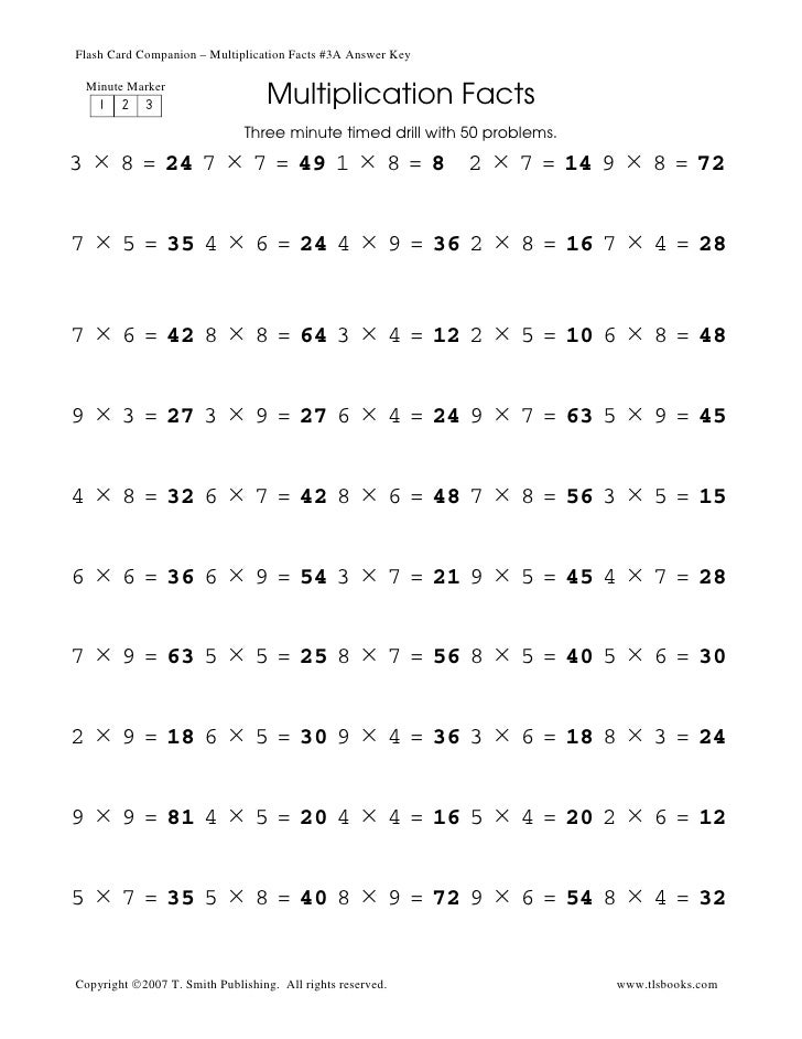 Multiplication fluency drill math facts