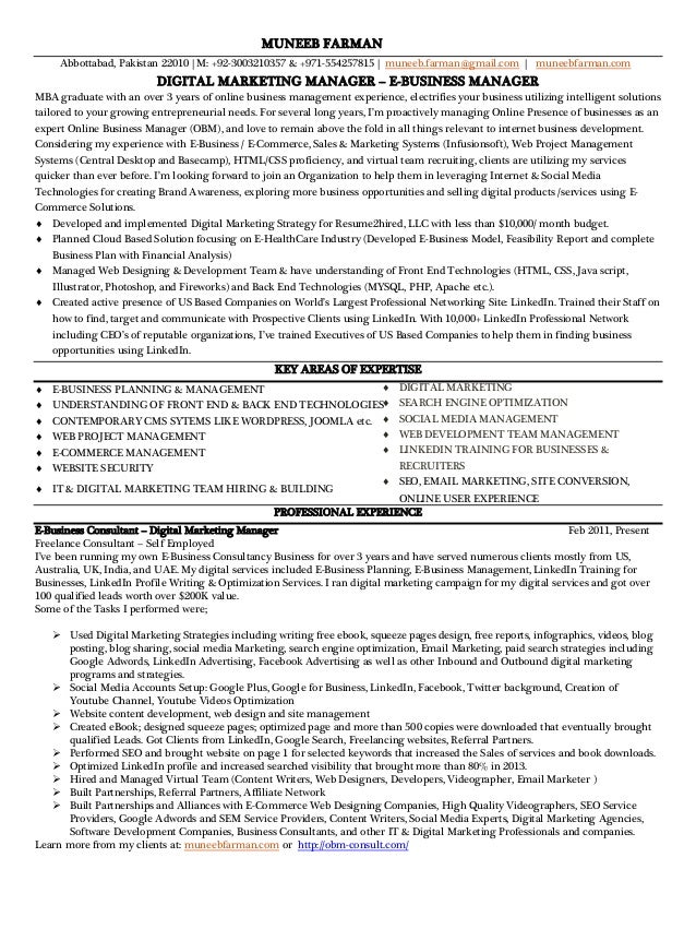 business manager resume