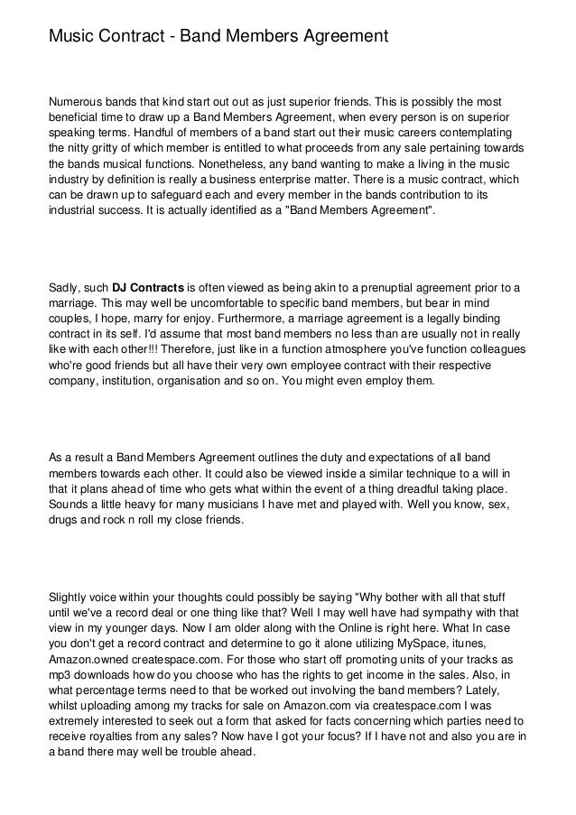 Sample Band Agreement - Music Biz Academy Music band contract agreement template
