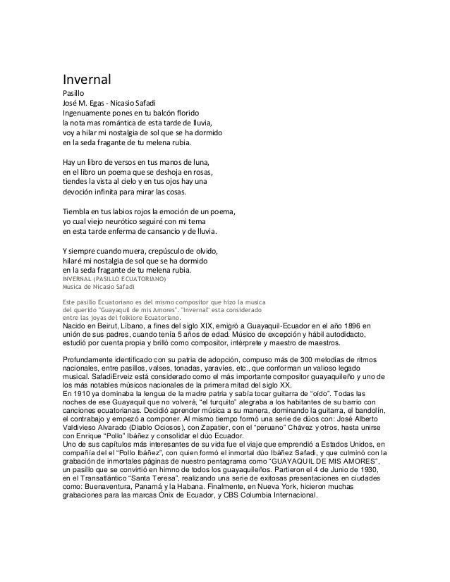 LETRA DE LOS PASILLOS ECUATORIANOS letra de los pasillos ecuatorianos: