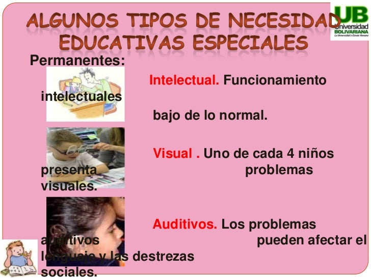 Algunos tipos de necesidad educativas especiales<br />Permanentes:<br /> Intelectual. Funci...