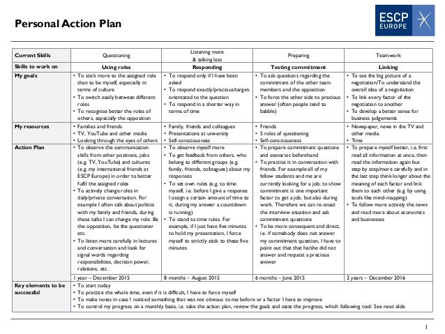 personal development planning sample