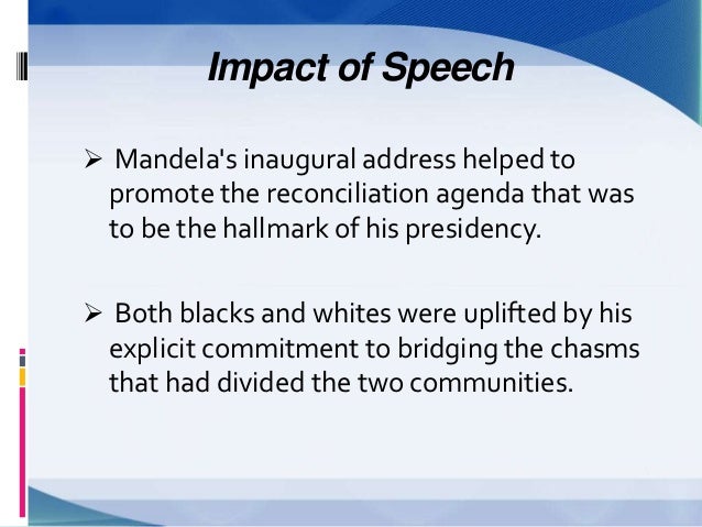 nelson mandela speech analysis Analysis of interpersonal metafunction in public speeches: a case study of nelson mandela’s presidential inauguration speech speech of nelson mandela. nelson mandela speech analysis Analysis of interpersonal metafunction in public speeches: a case study of nelson mandela’s presidential inauguration speech speech of nelson mandela.