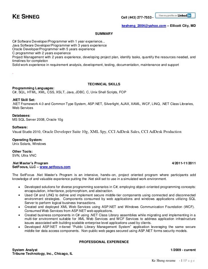 Net developer resume russia