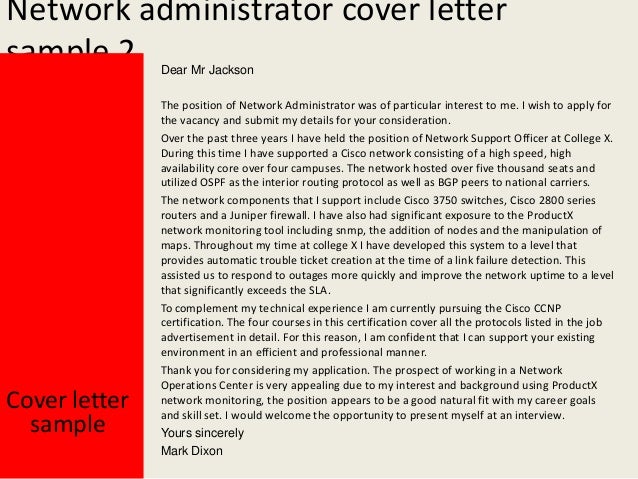 Network administrator resume cover letter