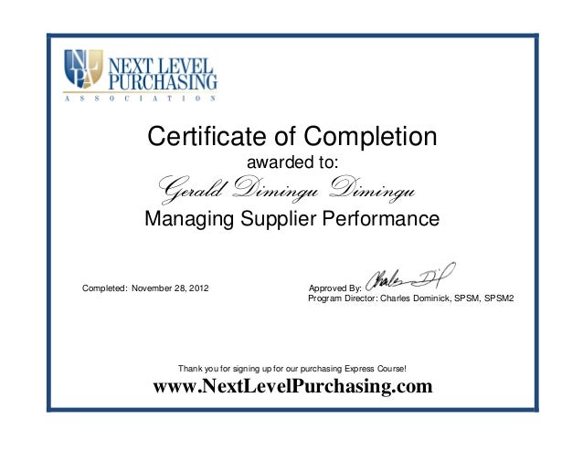 certification letter for supplier next level managing supplier perfomance certificate certification letter for supplier next level managing supplier perfomance certificate