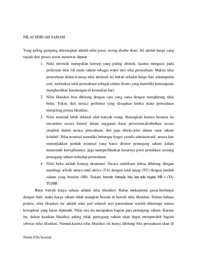 Nilai tukar pasar saham