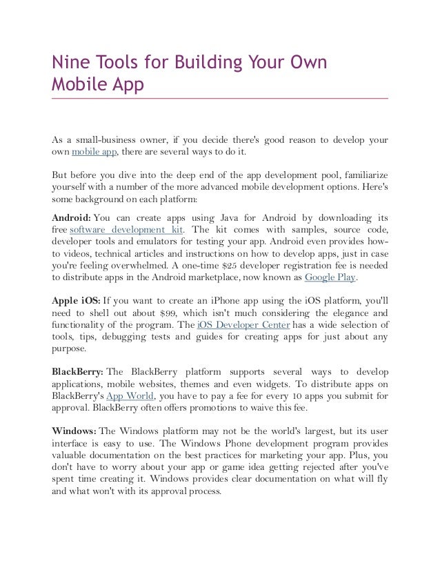 Mobile App Development - Nine tools for building your own mobile app