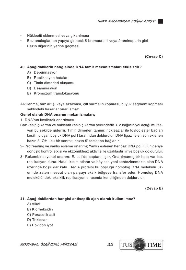 2010 Nisan (İlkbahar Dönemi) Tıpta Uzmanlık Sınavı (TUS) Soruları ve