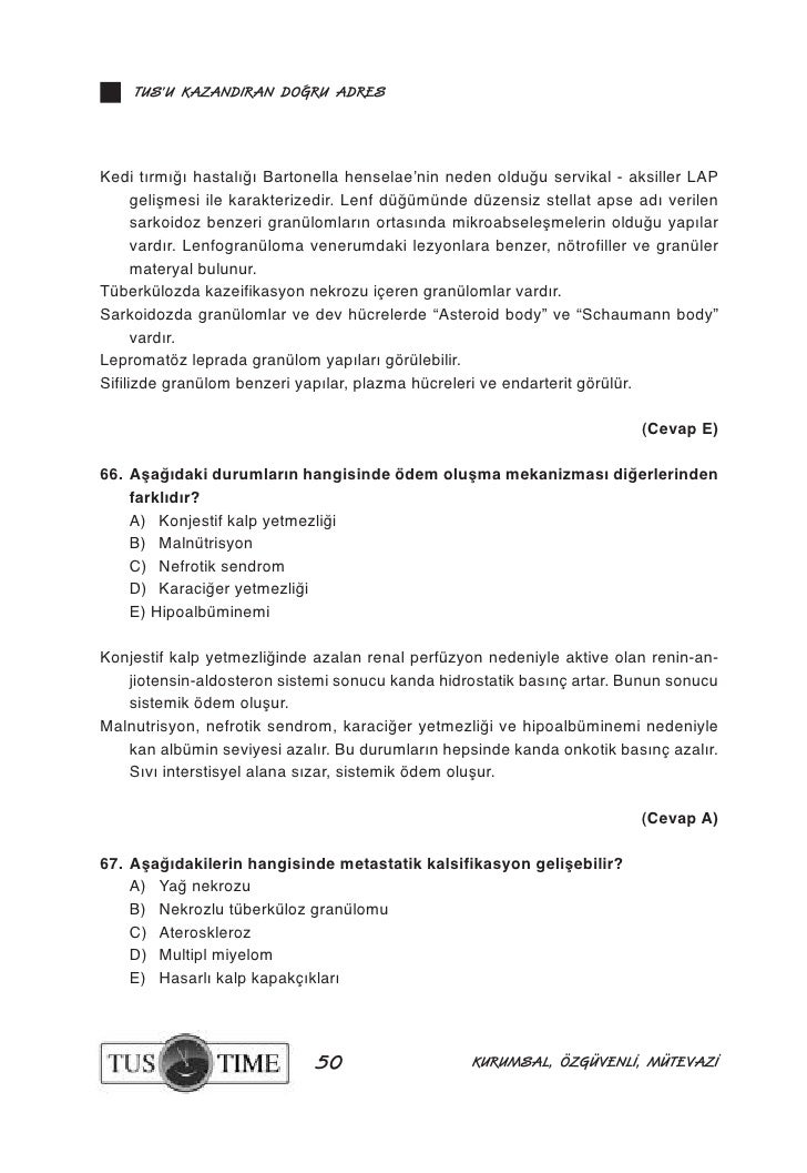 2010 Nisan (İlkbahar Dönemi) Tıpta Uzmanlık Sınavı (TUS) Soruları ve