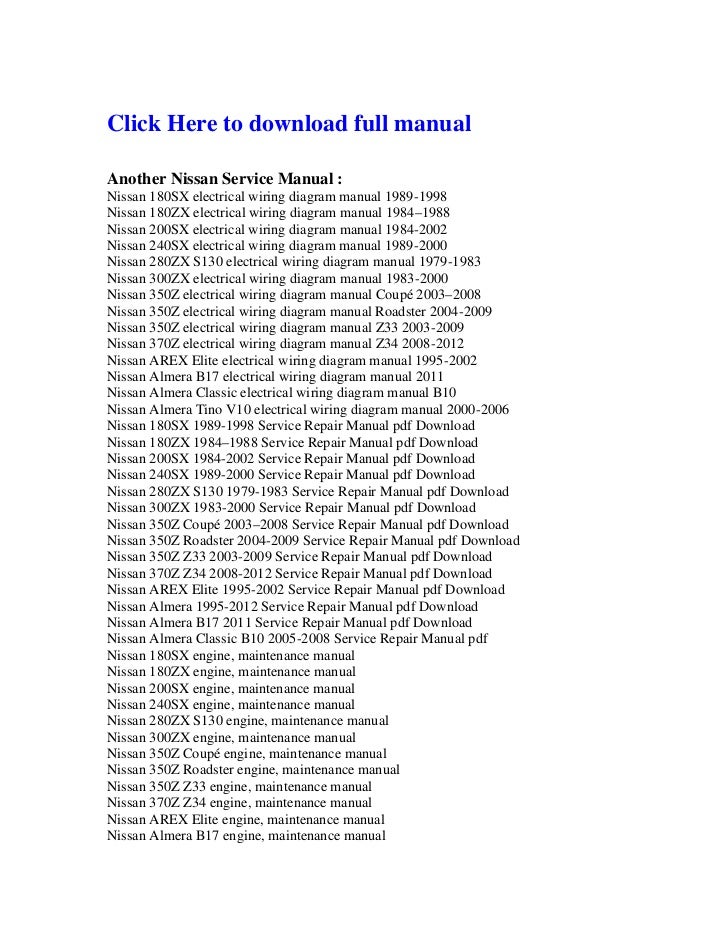 Nissan almera 1995 2012 service repair manual pdf download