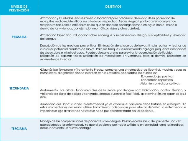 Niveles de prevención del dengue