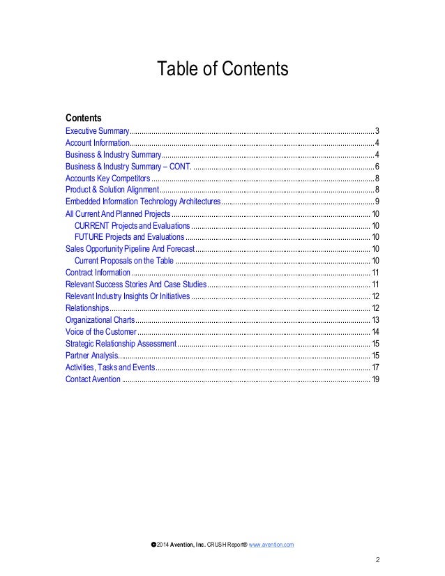 Small business plan table of contents   sampleplan.com
