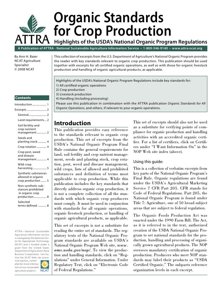 Organic Standards for Crop Production Highlights of the USDA's Natio…