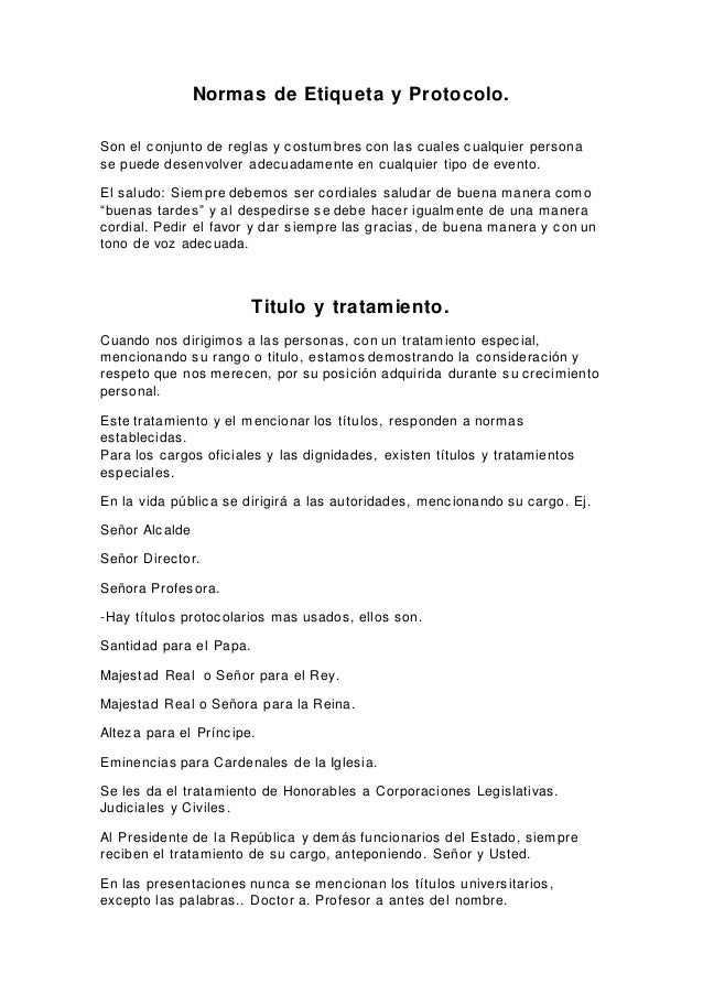 Normas de etiqueta y protocolo Normas de etiqueta y protocolo