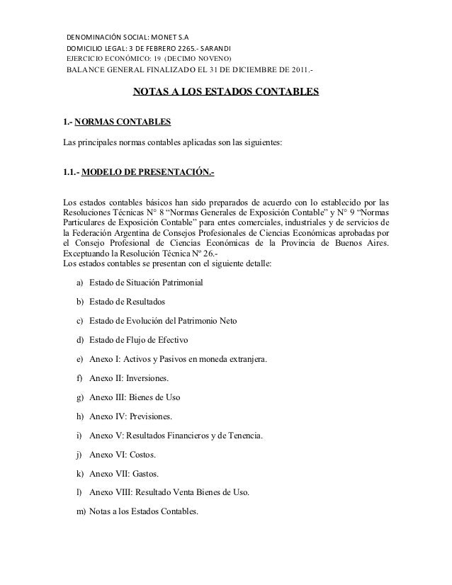 3. notas a los estados financieros