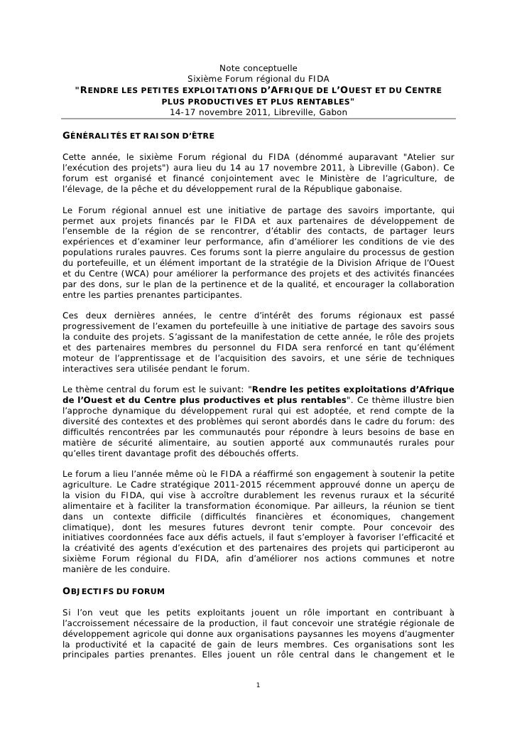 Note conceptuelle du 6è Forum Régional du FIDA