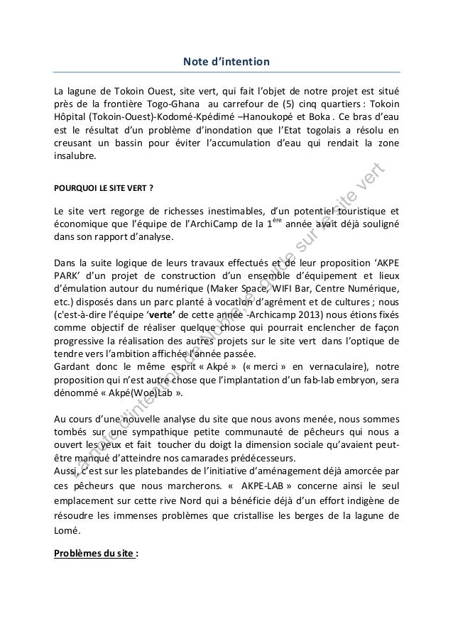 Note d'intention site vert