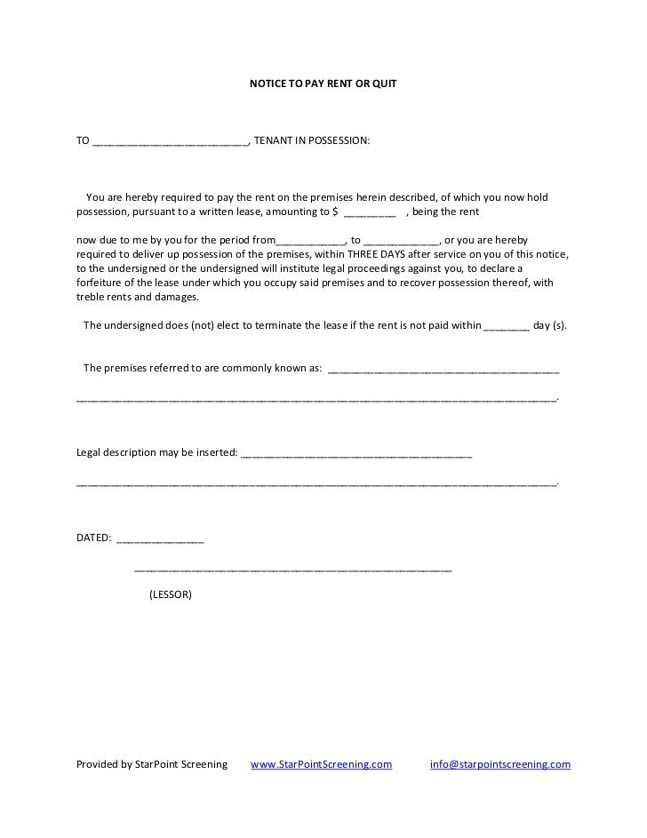notice to pay rent or vacate form