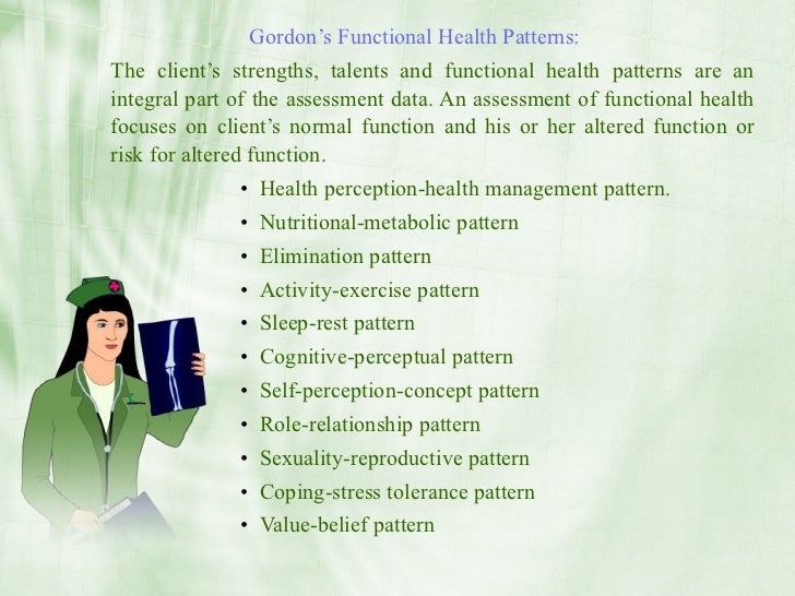gordons functional health pattern assessment assessment of the family using gordon’s 11 functional health patterns grand canyon university: nrs-429-v , 2013 health assessment of the lamoth’s. gordons functional health pattern assessment assessment of the family using gordon’s 11 functional health patterns grand canyon university: nrs-429-v , 2013 health assessment of the lamoth’s.