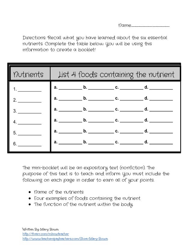 The Six Essential Nutrients Lesson Plan And Worksheet the-six-essential-nutrients-lesson-plan-and-worksheet