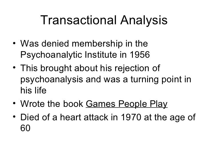 transactional analysis essays What is transactional analysis how does it help in improving interpersonal relationships for more years than i care to remember i have been an enthusiastic supporter of a communications model called transactional analysis, first developed by eric berne in the 1950s and i find it equally as relevant to my practice today as i did. transactional analysis essays What is transactional analysis how does it help in improving interpersonal relationships for more years than i care to remember i have been an enthusiastic supporter of a communications model called transactional analysis, first developed by eric berne in the 1950s and i find it equally as relevant to my practice today as i did.