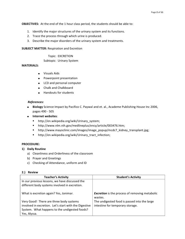 lesson plan objectives objectives of lesson plan urinary system lesson plan objectives objectives of lesson plan urinary system