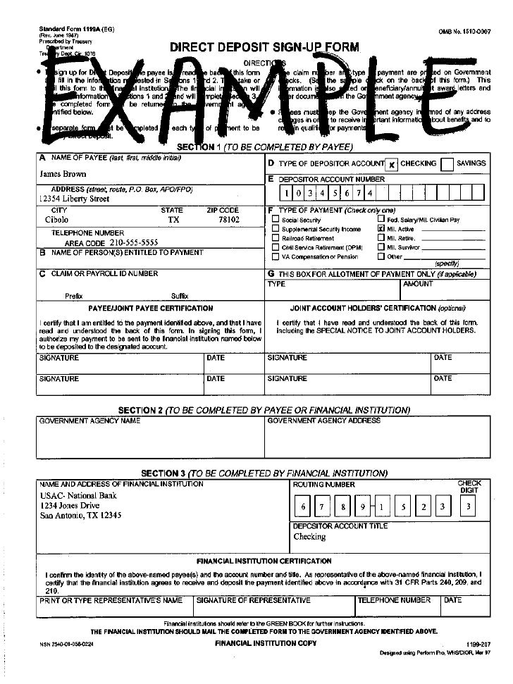 military service military service number example direct deposit form military