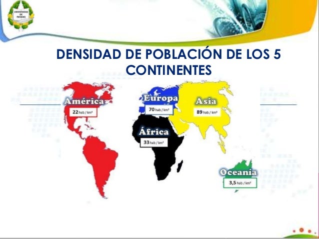 DENSIDAD DE POBLACIÓN DE LOS 5 CONTINENTES
DENSIDAD DE POBLACIÓN DE LOS 5
CONTINENTES
 