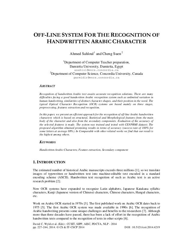 Arabic Script Recognition Thesis Report Master