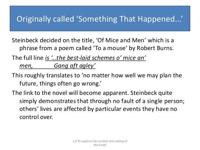 does steinbeck create tension section 5 mice and men At the beginning of chapter 5 steinbeck creates an image in the readers mind that everything is quiet and still for only a while until it is disturbed by man or lastly, the mouse that he killed is again the same type of situation as this and. does steinbeck create tension section 5 mice and men At the beginning of chapter 5 steinbeck creates an image in the readers mind that everything is quiet and still for only a while until it is disturbed by man or lastly, the mouse that he killed is again the same type of situation as this and.