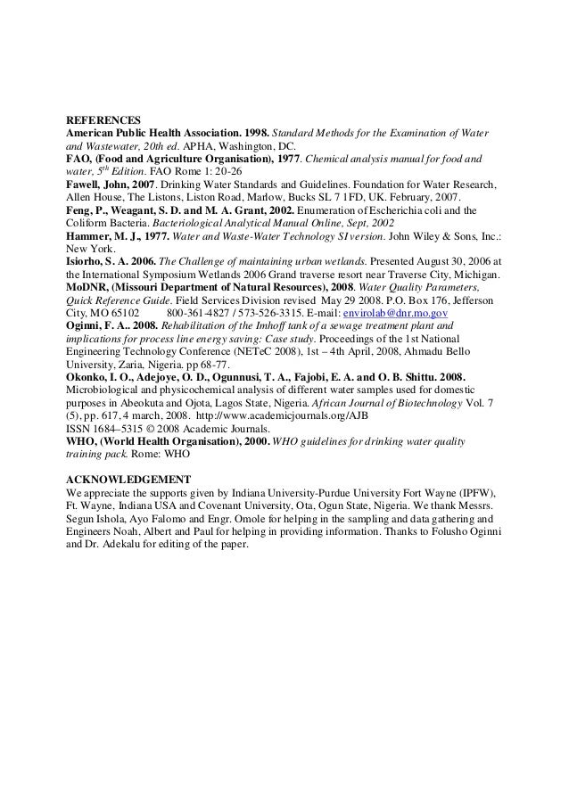 of methods and standard the wastewater water examination for