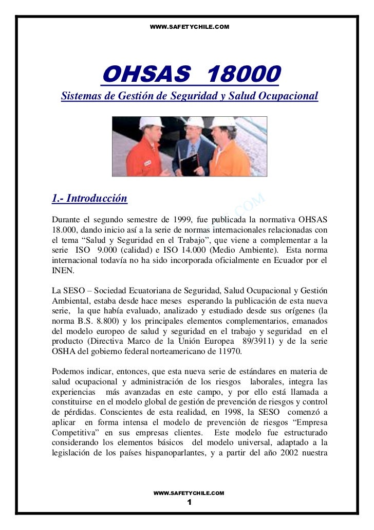 Ohsas 18000 Standards Free Download