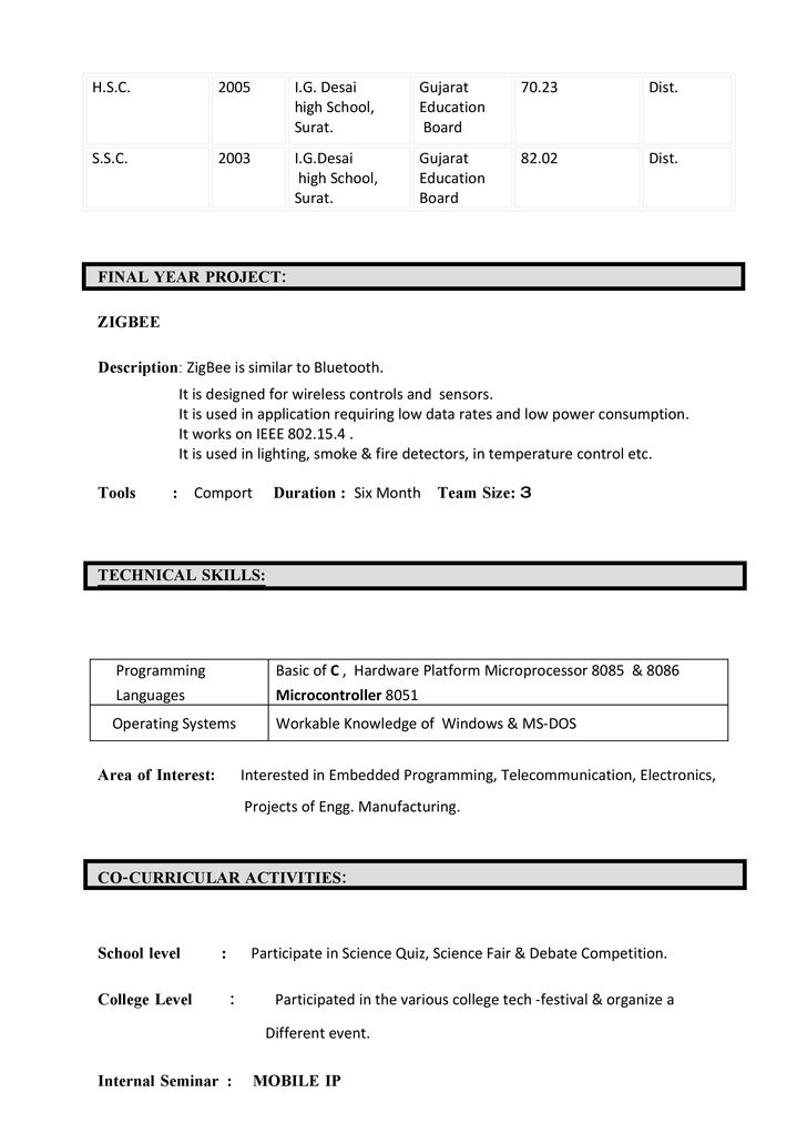 Resume For Hsc Students H.S.C. ...