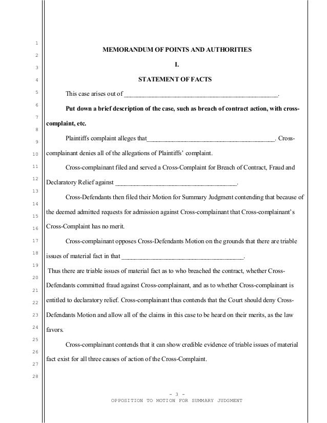 Opposition to a California summary judgment motion