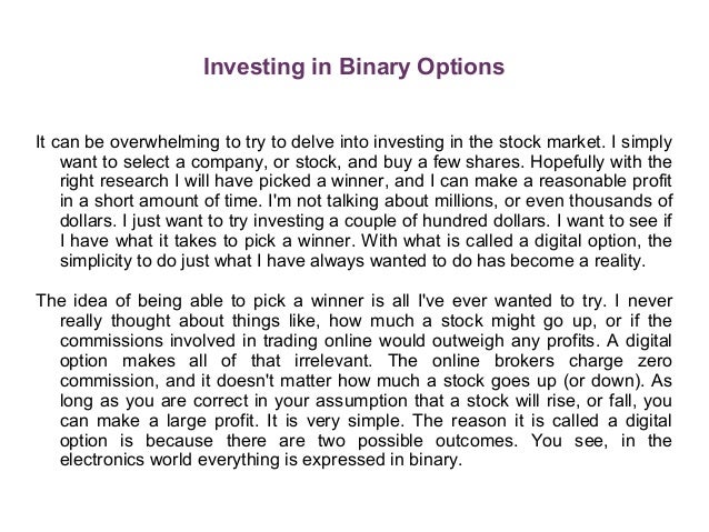 binary options investment