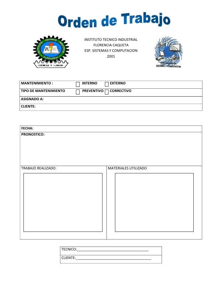formato para orden de trabajo