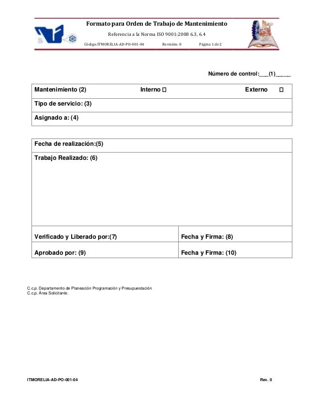 orden de trabajo formato