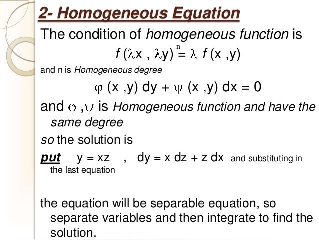 definition of homogeneous differential equation with example