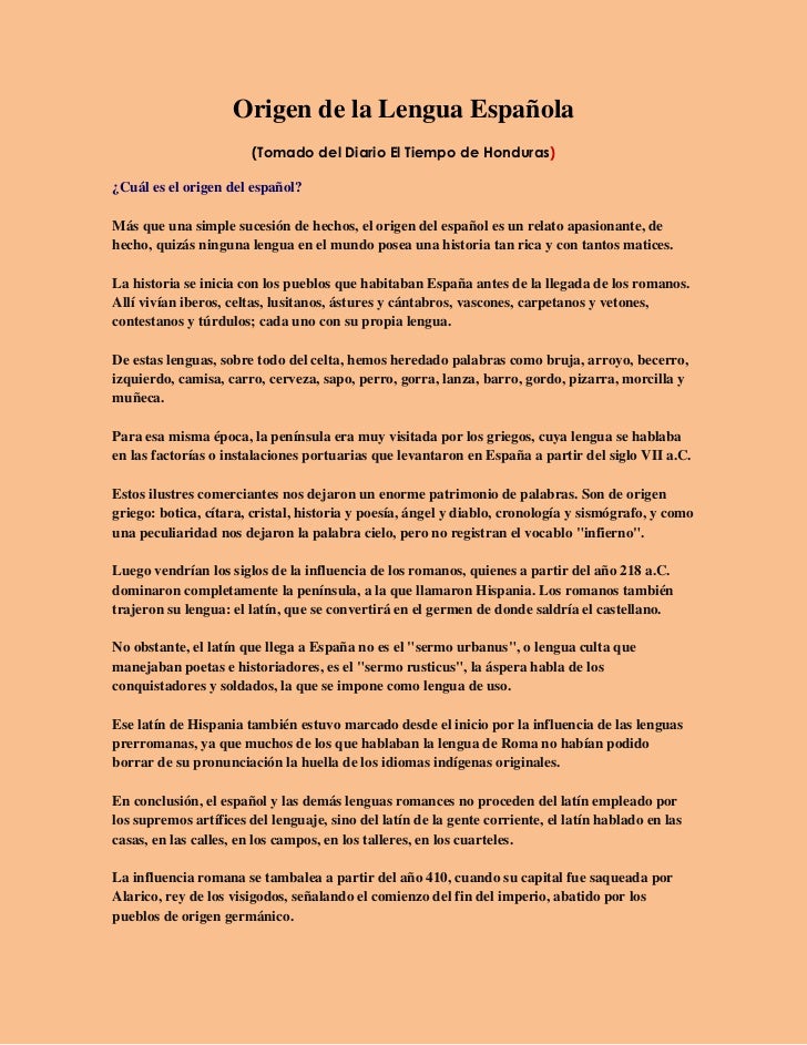 EL ORIGEN DE LA LENGUA ESPANOLA el origen de la lengua espanola: